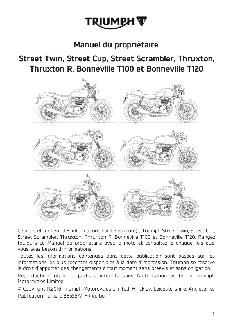 Page 1 de la notice Manuel utilisateur Triumph Bonneville T120