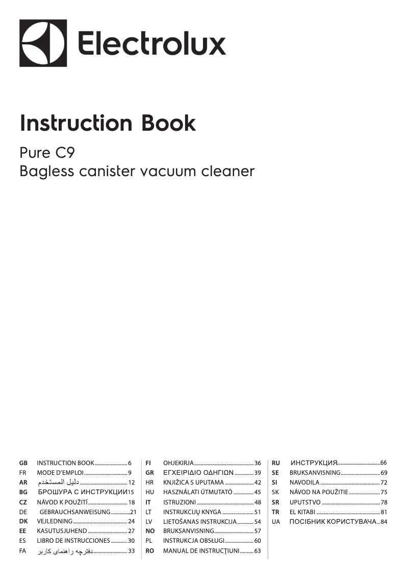 Page n°1 - Manuel utilisateur Electrolux PC91-GREEN