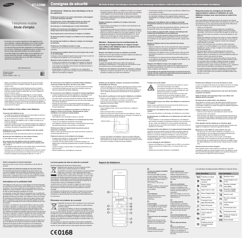 Page 1 de la notice Manuel utilisateur Samsung C3560