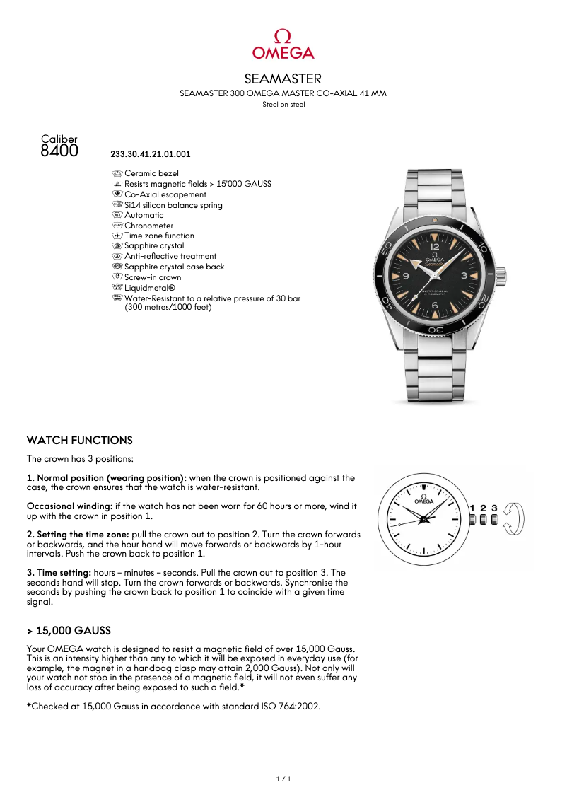 Page 1 de la notice Manuel utilisateur Omega Seamaster 300