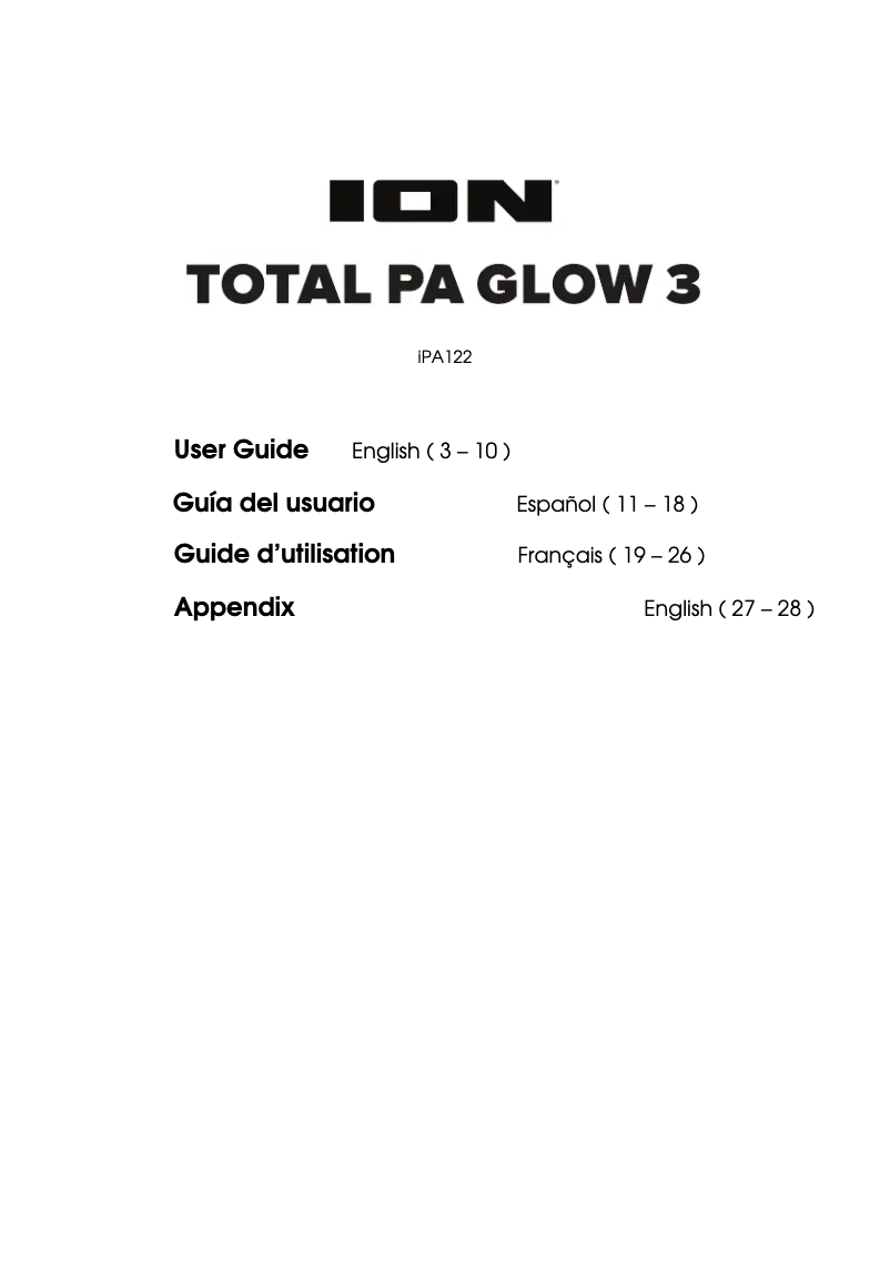 Page n°1 - Manuel utilisateur ION Total PA Glow 3