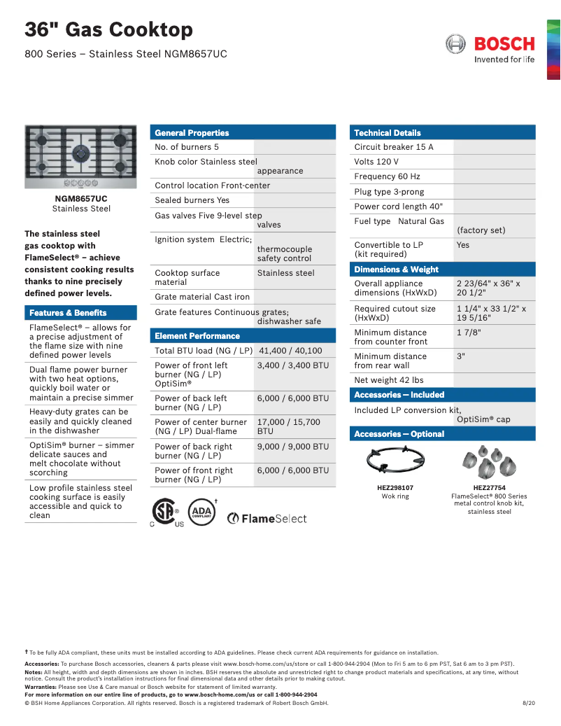 Page 1 de la notice Fiche technique Bosch NGM8657UC