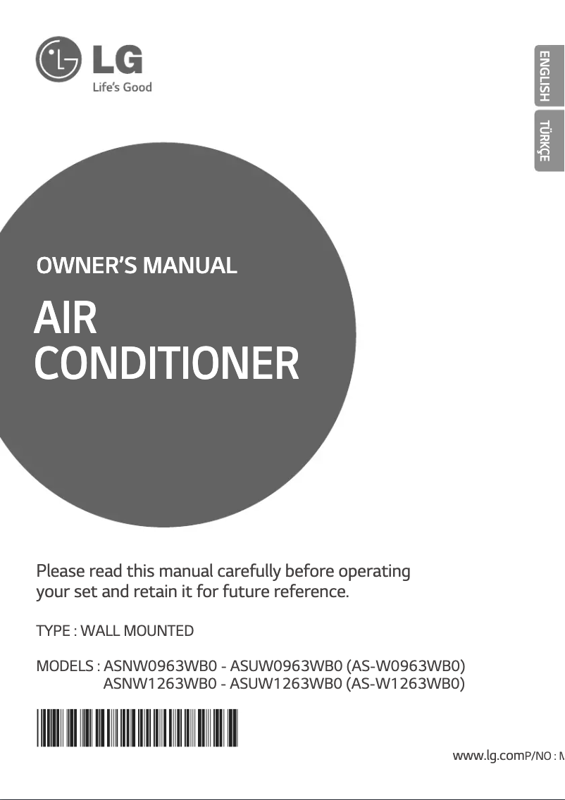 Page 1 de la notice Manuel utilisateur LG ASNW1263WB0