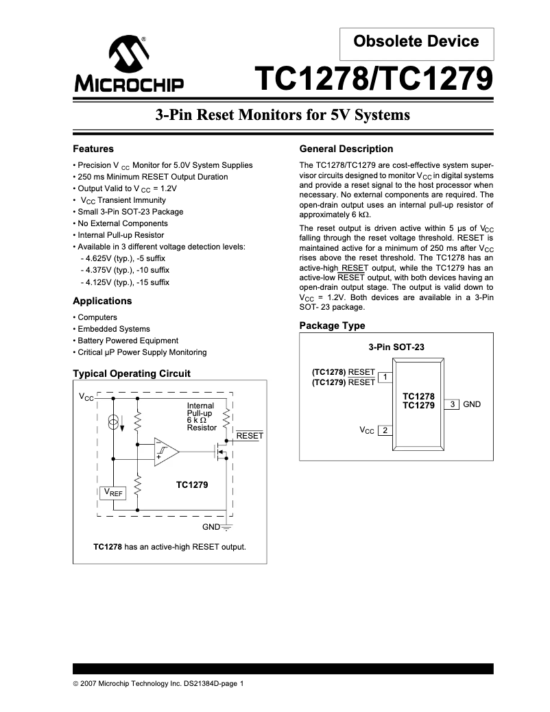 Página 1 del manual Ficha técnica Microchip TC1278