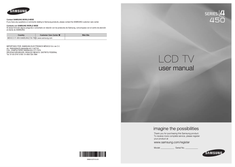 Page 1 de la notice Manuel utilisateur Samsung LN22C450E1D