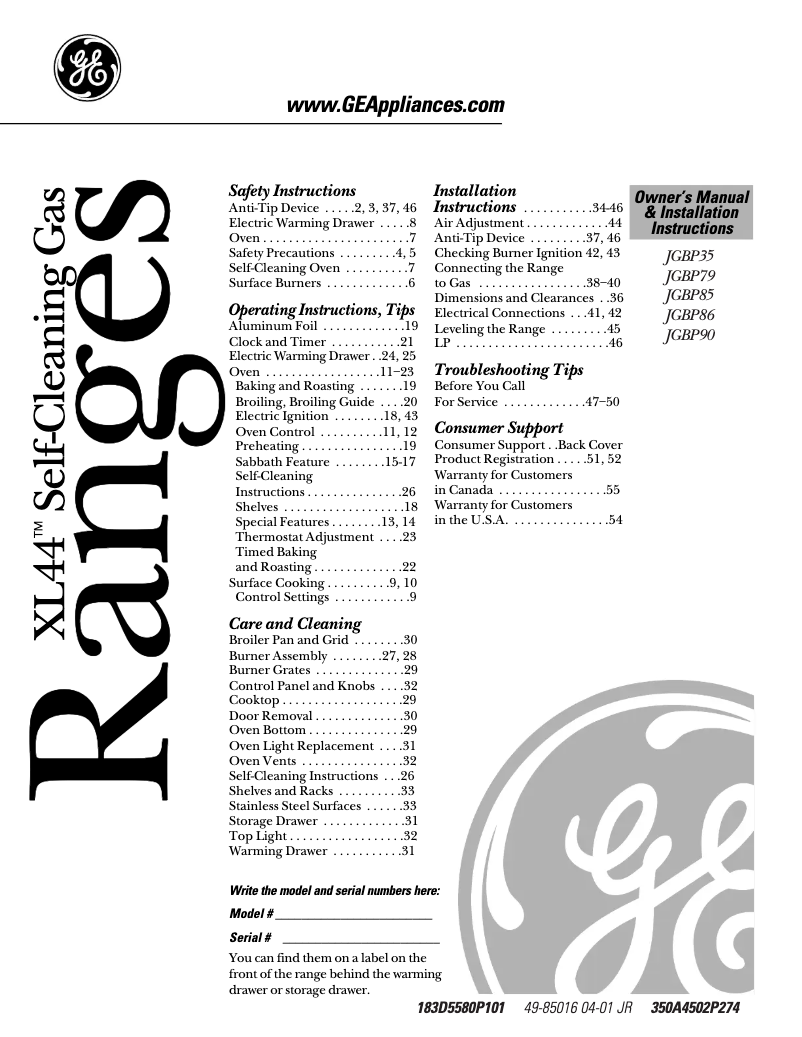 Page 1 de la notice Manuel d'utilisation et d'entretien GE Profile Spectra JGBP79MEBBC