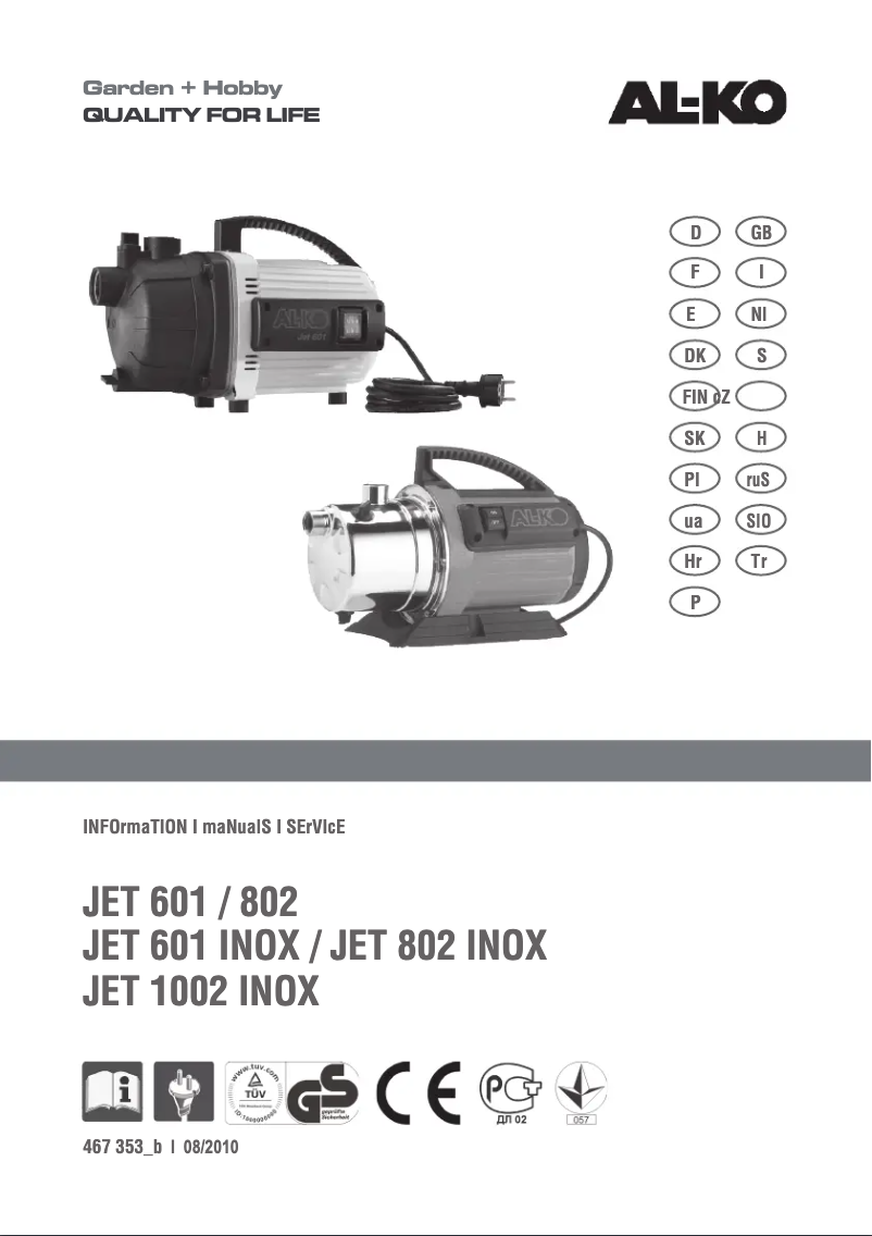 Image de la première page du manuel de l'appareil Jet 802 Inox