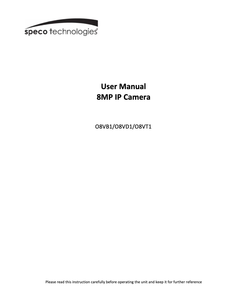 Page 1 de la notice Manuel utilisateur Speco Technologies O8VT1