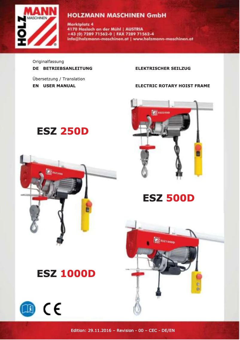 Page 1 de la notice Manuel utilisateur Holzmann ESZ500D