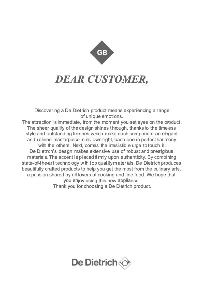 Page 1 de la notice Manuel utilisateur De Dietrich DKV7340X