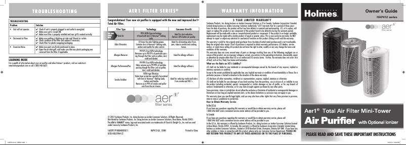 Página 1 del manual Manual de usuario Jarden HAP412N-U