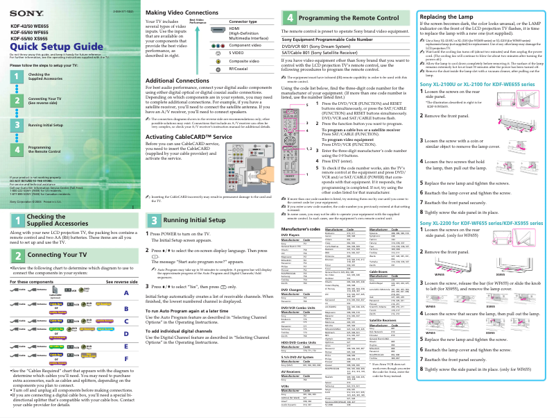 Página 1 del manual Guía de instalación Sony KDF-50WE655