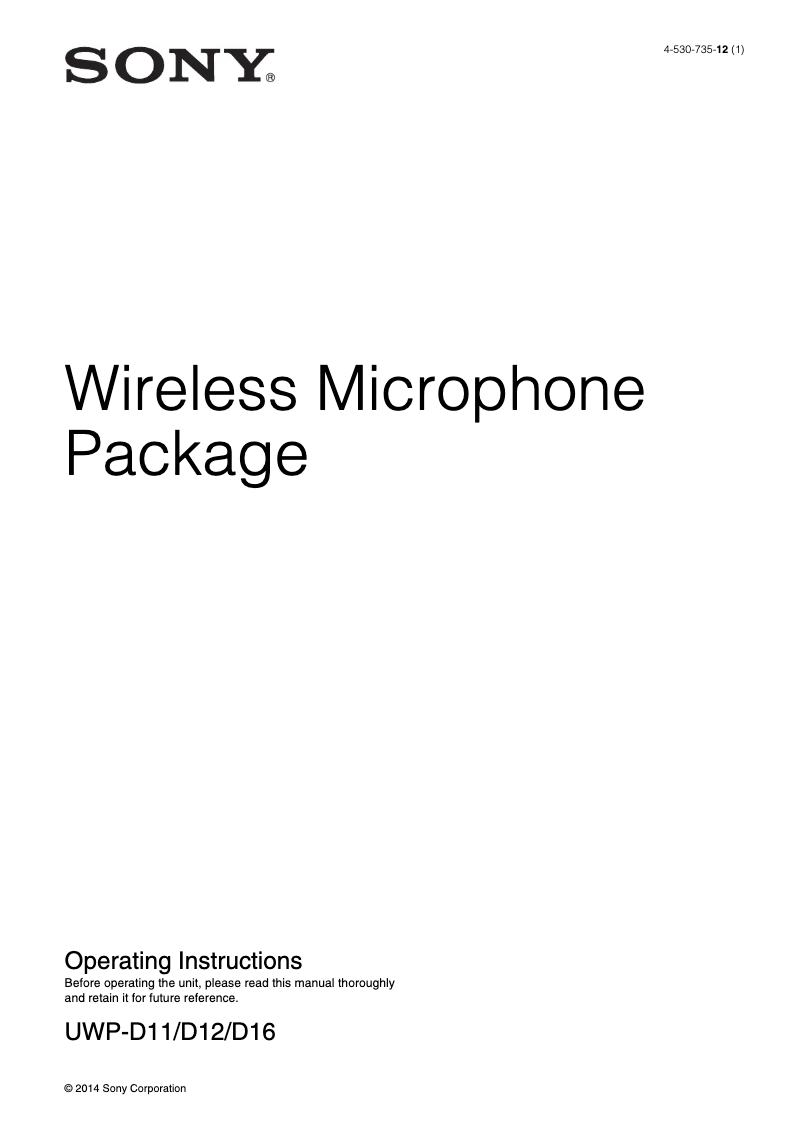 Page n°1 - Mode d'emploi Sony UWP-D11
