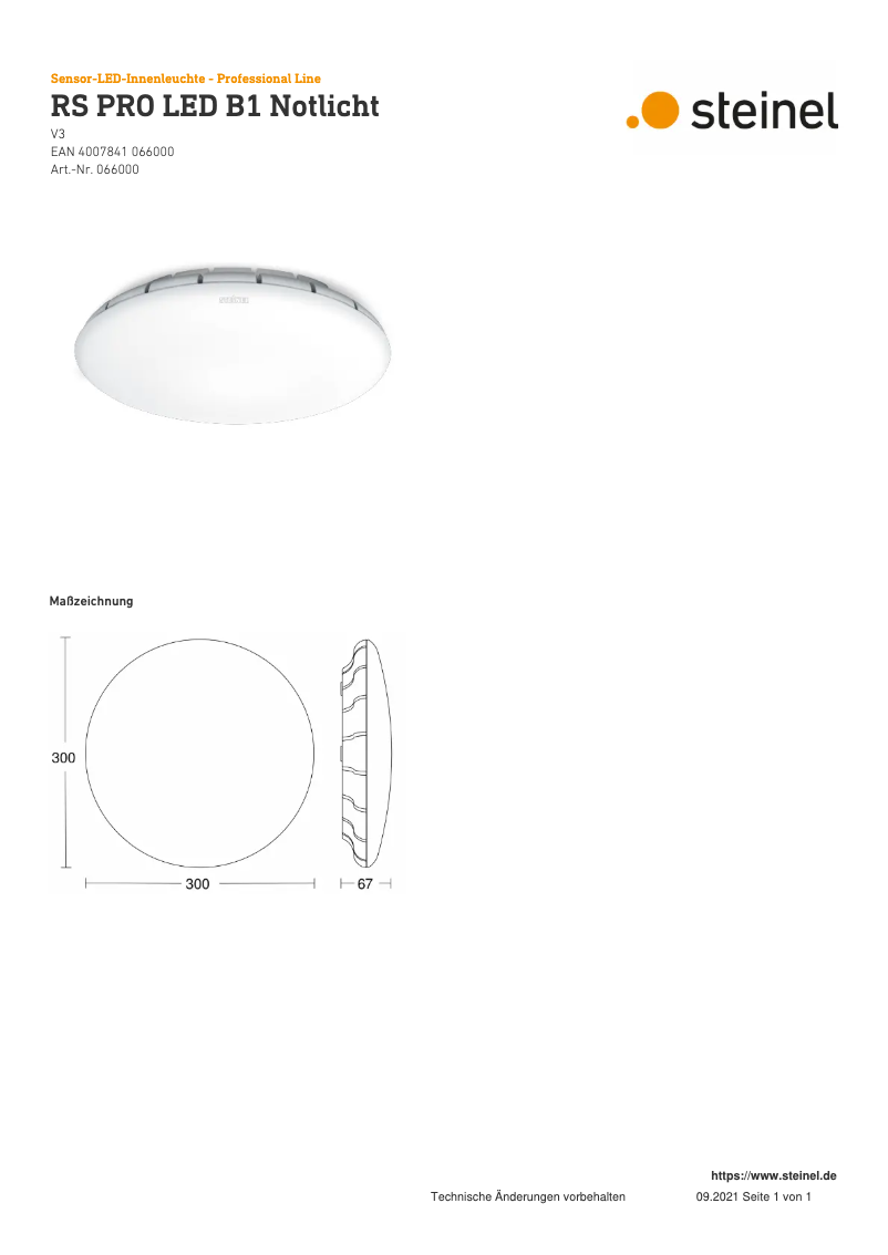 Page n°1 - Dessin technique Steinel RS PRO B1 Notlicht S