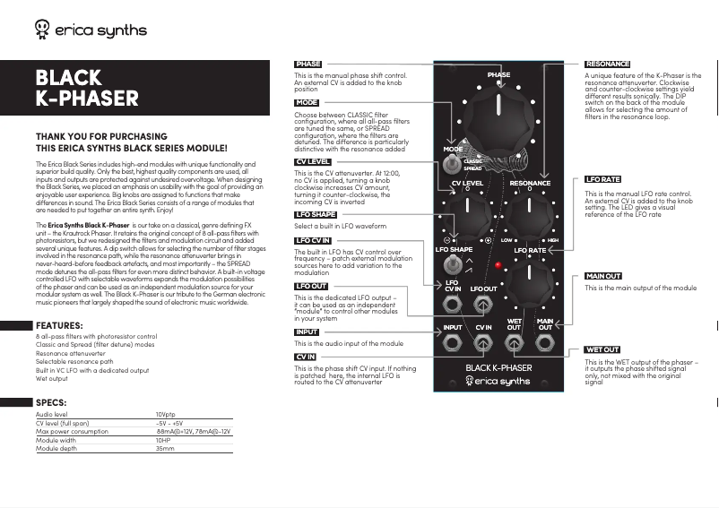 Image de la première page du manuel de l'appareil Black K-Phaser