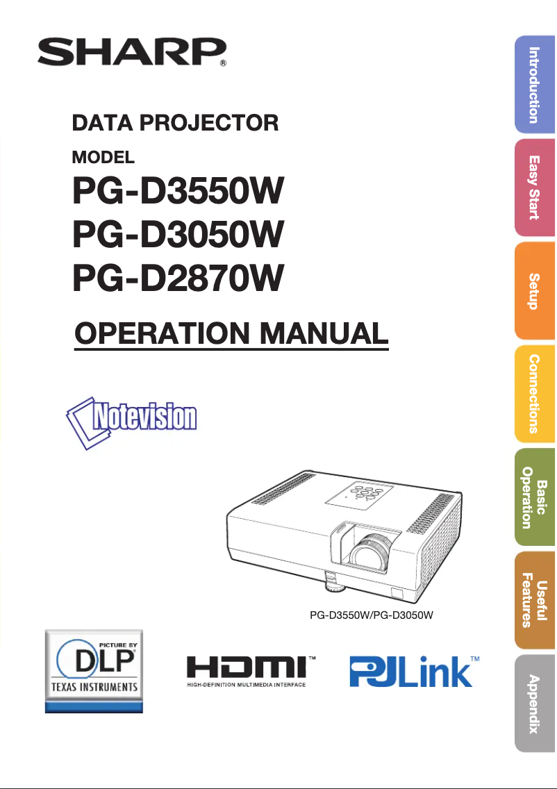 Page n°1 - Manuel utilisateur Sharp PG-D2870W