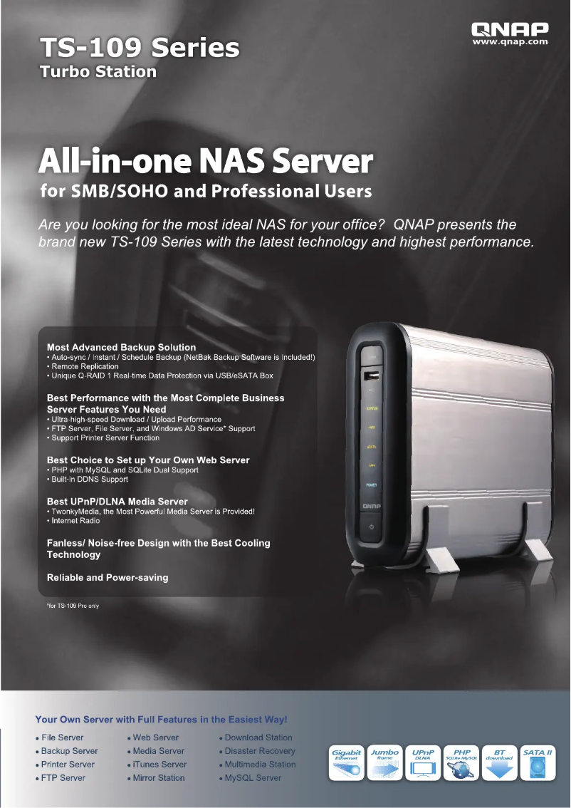 Page 1 de la notice Fiche technique QNAP TS-109