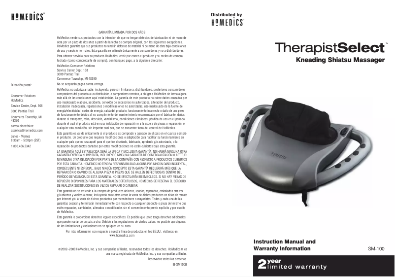 Page 1 de la notice Manuel utilisateur Homedics SM-100