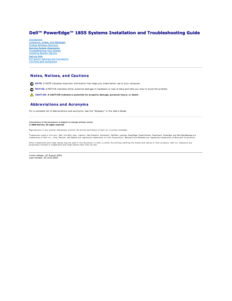 Image de la première page du manuel de l'appareil PowerEdge 1855