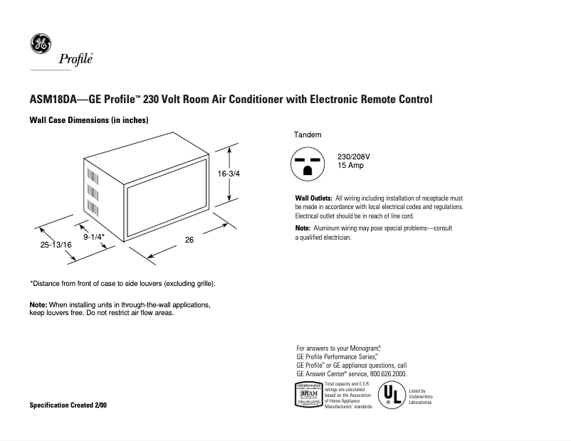 First page image of the manual for Profile ASM18DA
