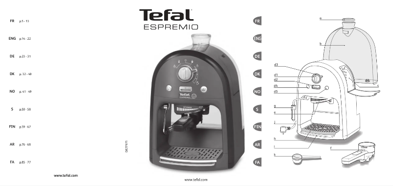 Page 1 de la notice Manuel utilisateur Tefal Espremio Automatic EX6400