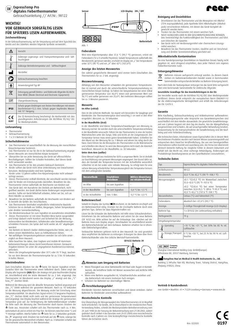 Image de la première page du manuel de l'appareil ExpressTemp Pro 98122