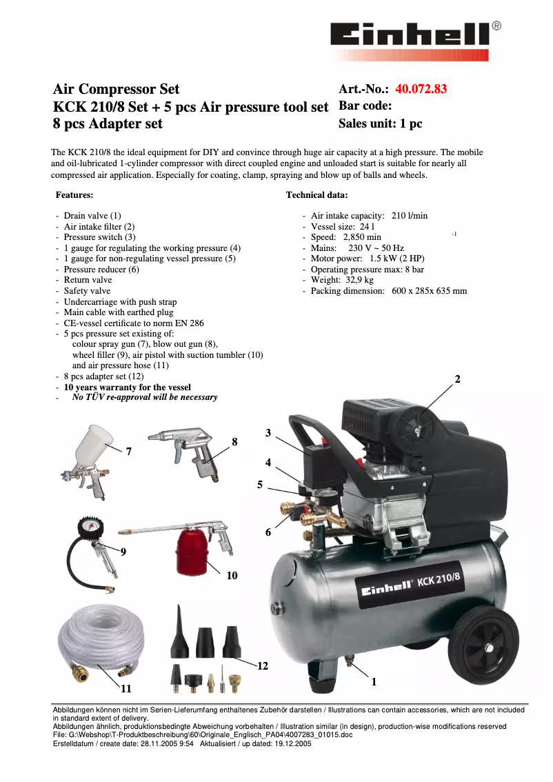 Page n°1 - Manuel utilisateur Einhell KCK 210/8