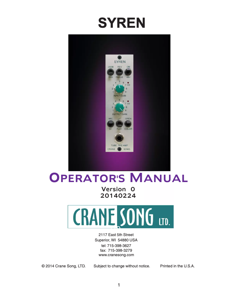 Image de la première page du manuel de l'appareil Syren