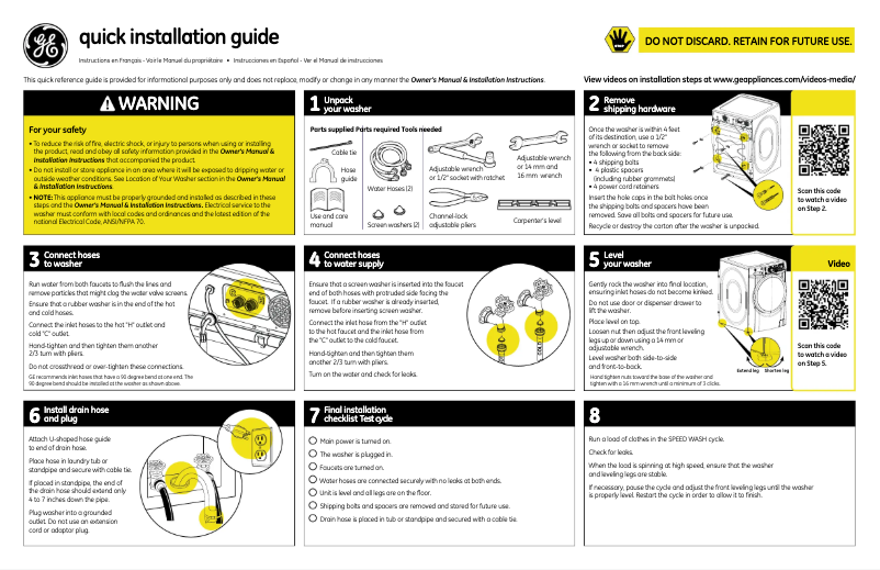 First page image of the manual for GFWS2605FMC