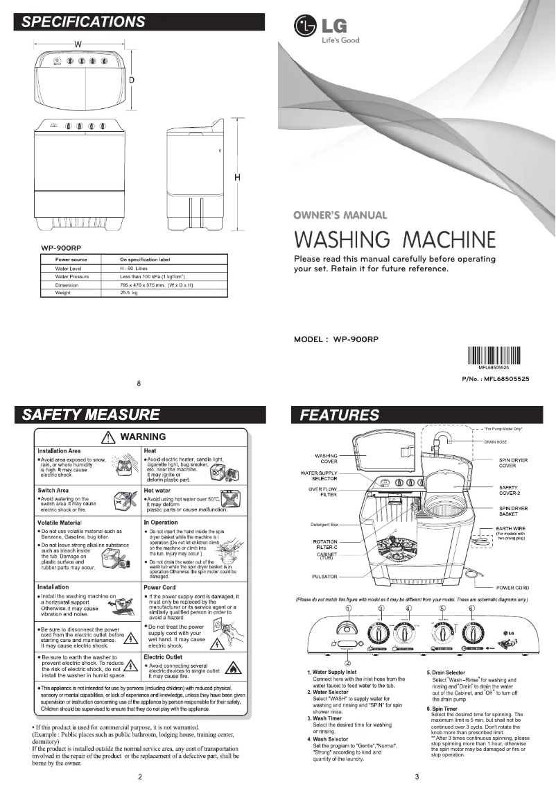 Page 1 de la notice Manuel utilisateur LG WP-900RP