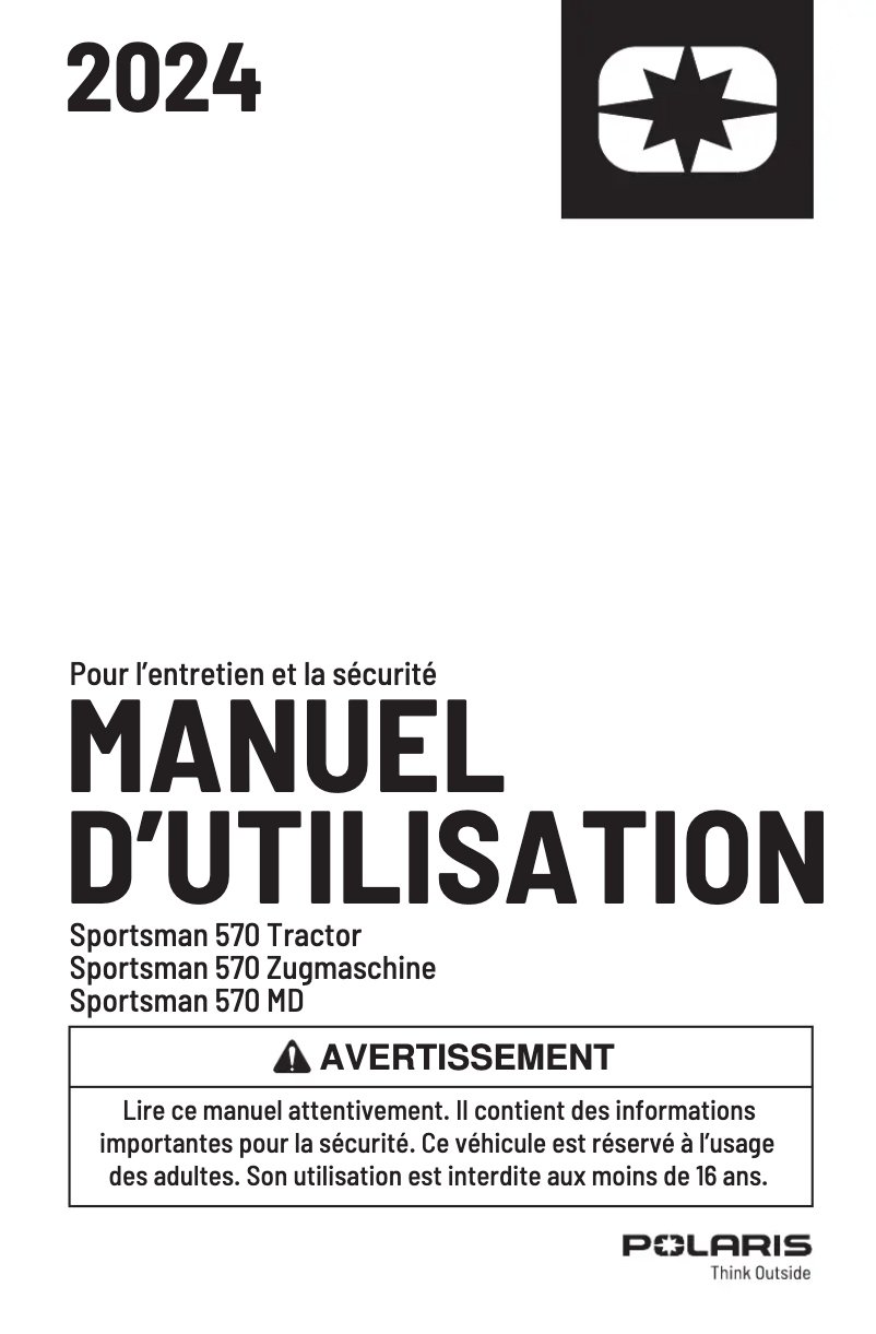 Page n°1 - Manuel utilisateur Polaris Sportsman 570 EPS SE (2024)