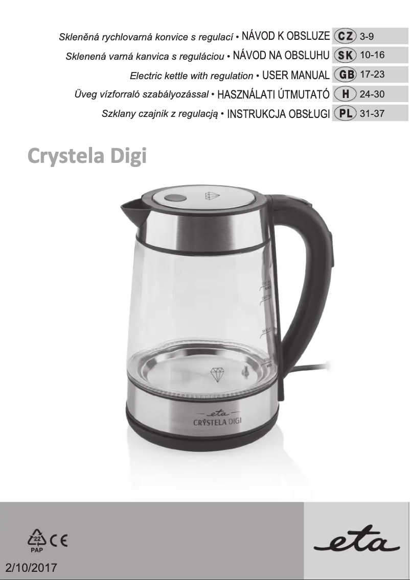 Page n°1 - Manuel utilisateur Eta Crystela Digi