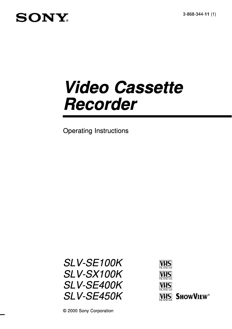 Page 1 de la notice Manuel utilisateur Sony SLV-SE450K