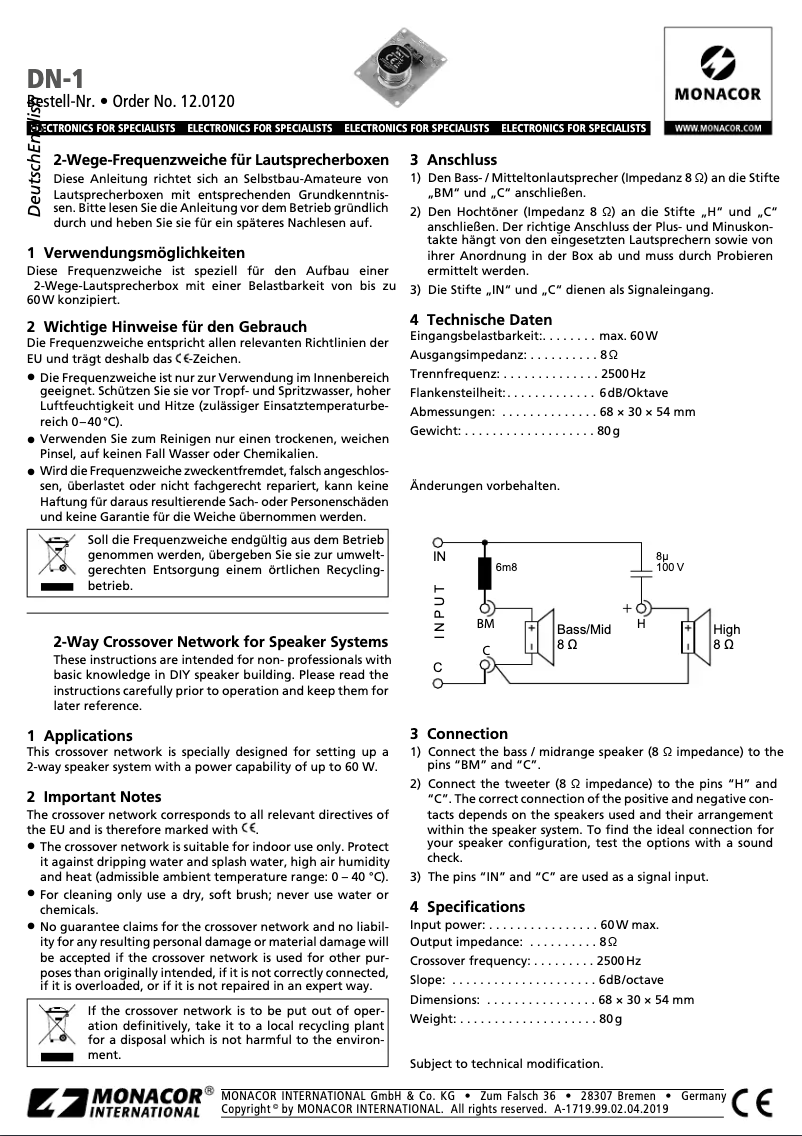 Page n°1 - Manuel utilisateur Monacor DN-1