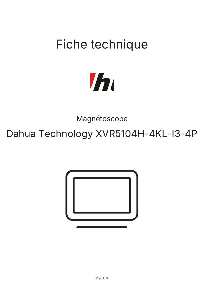 Page n°1 - Fiche technique Dahua Technology XVR5104H-4KL-I3-4P