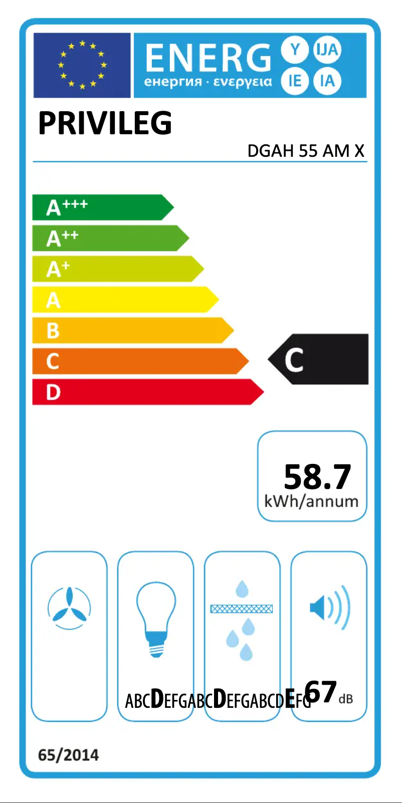 Page 1 de la notice Label énergétique Privileg DGAH 55 AM X