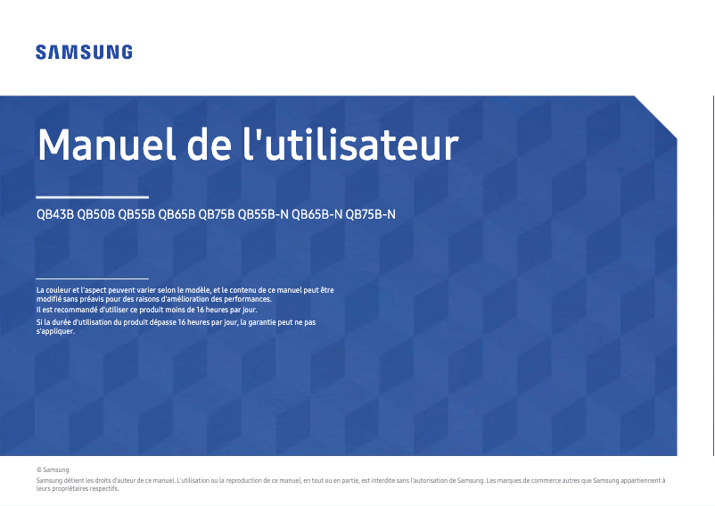 Page 1 de la notice Manuel utilisateur Samsung QB55B