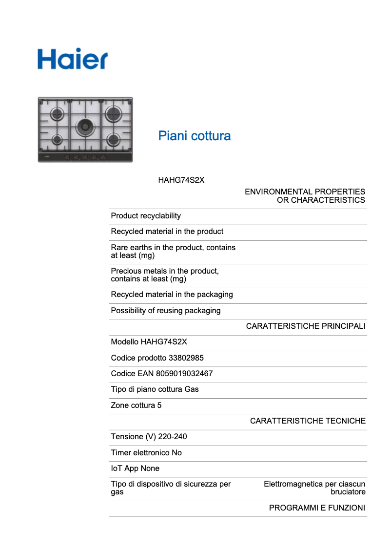 Page 1 de la notice Label énergétique Haier HAHG74S2X