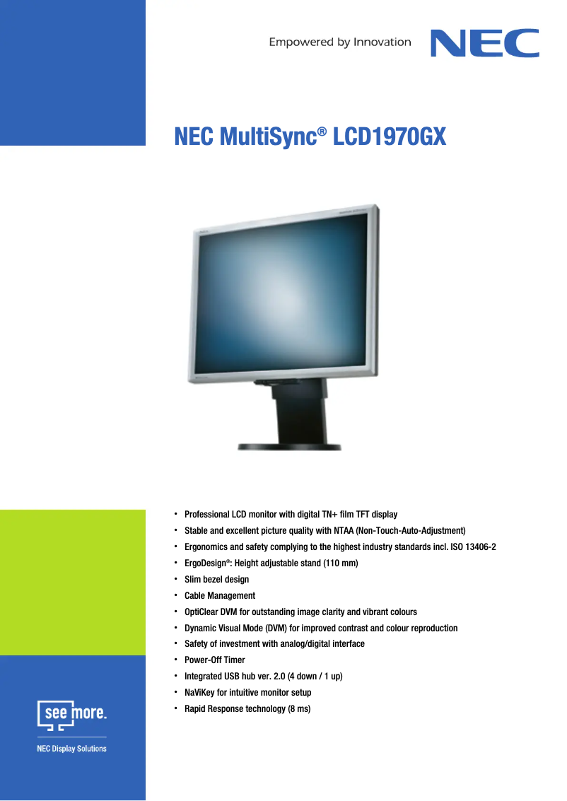 Page 1 de la notice Fiche technique NEC MultiSync LCD1970GX