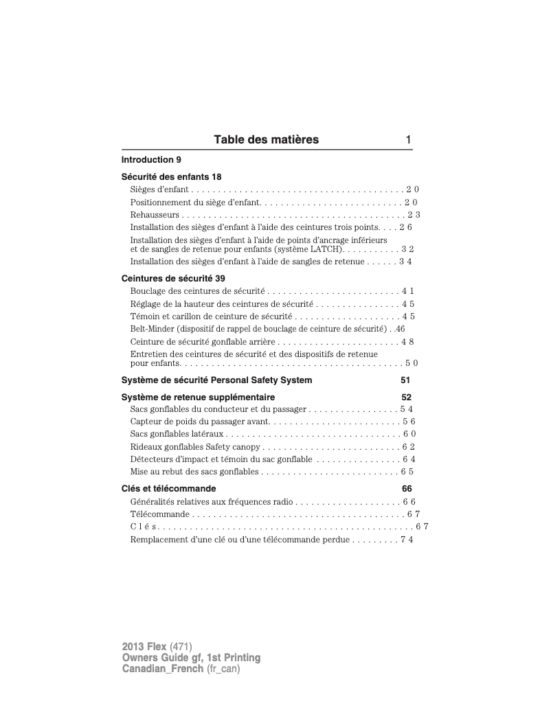 Page 1 de la notice Manuel utilisateur Ford Flex (2013)