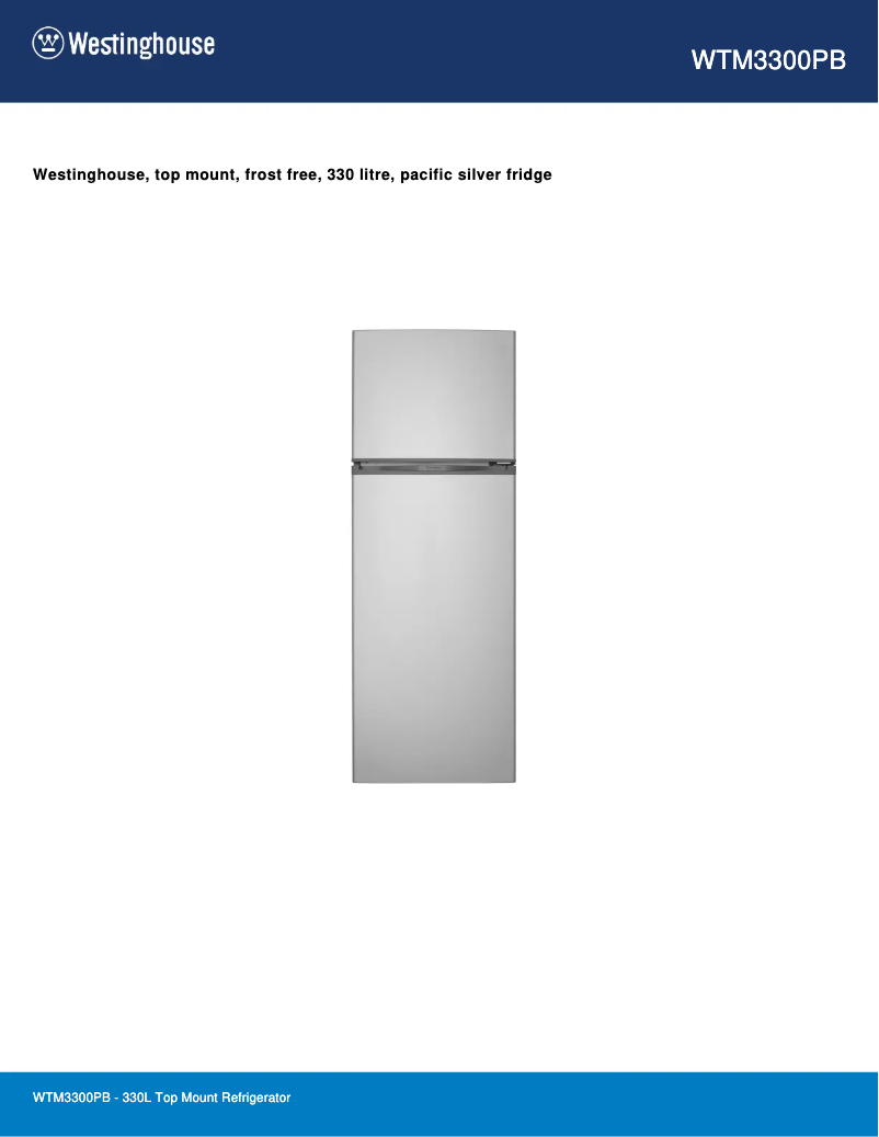 Page 1 de la notice Fiche technique Westinghouse WTM3300PB