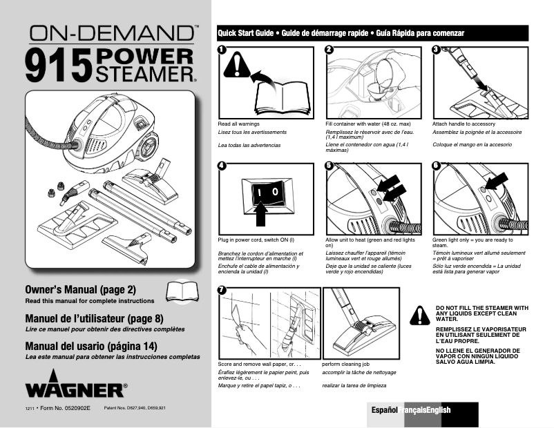 Page 1 de la notice Manuel utilisateur Wagner SprayTech On-Demand 915 Power Steamer