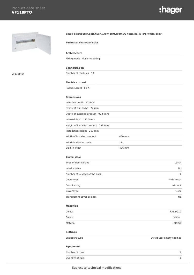 Image de la première page du manuel de l'appareil VF118PTQ