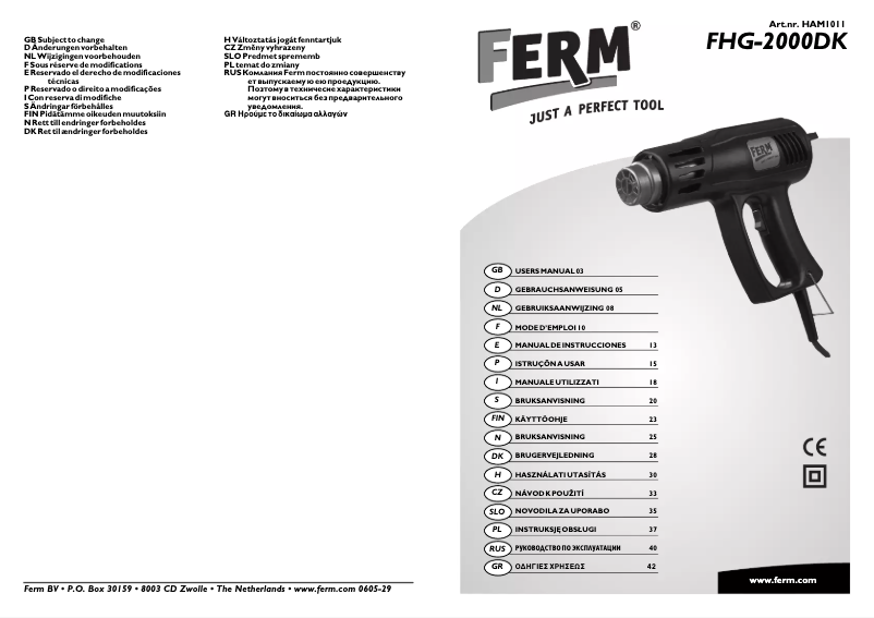 Page 1 de la notice Manuel utilisateur Ferm FHG-2000DK