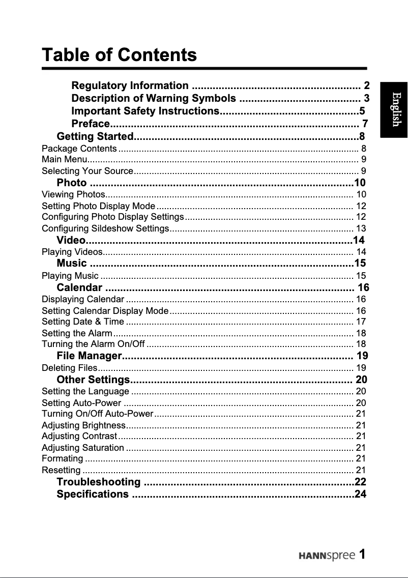 Page 1 de la notice Manuel utilisateur Hanns.G XV-S SD8073MR