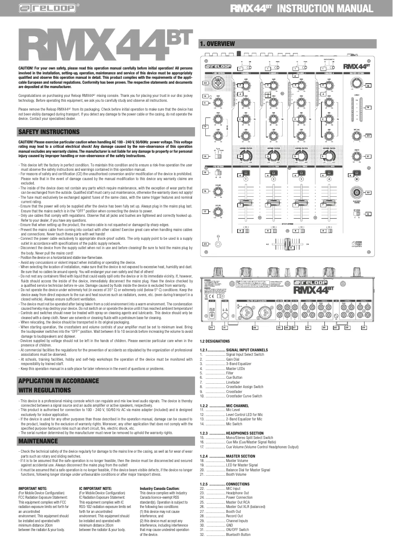 Page n°1 - Manuel utilisateur Reloop RMX-44 BT