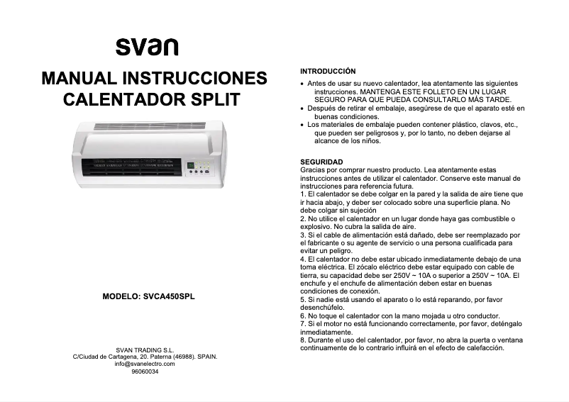 Page 1 de la notice Manuel utilisateur SVAN SVCA450SPL