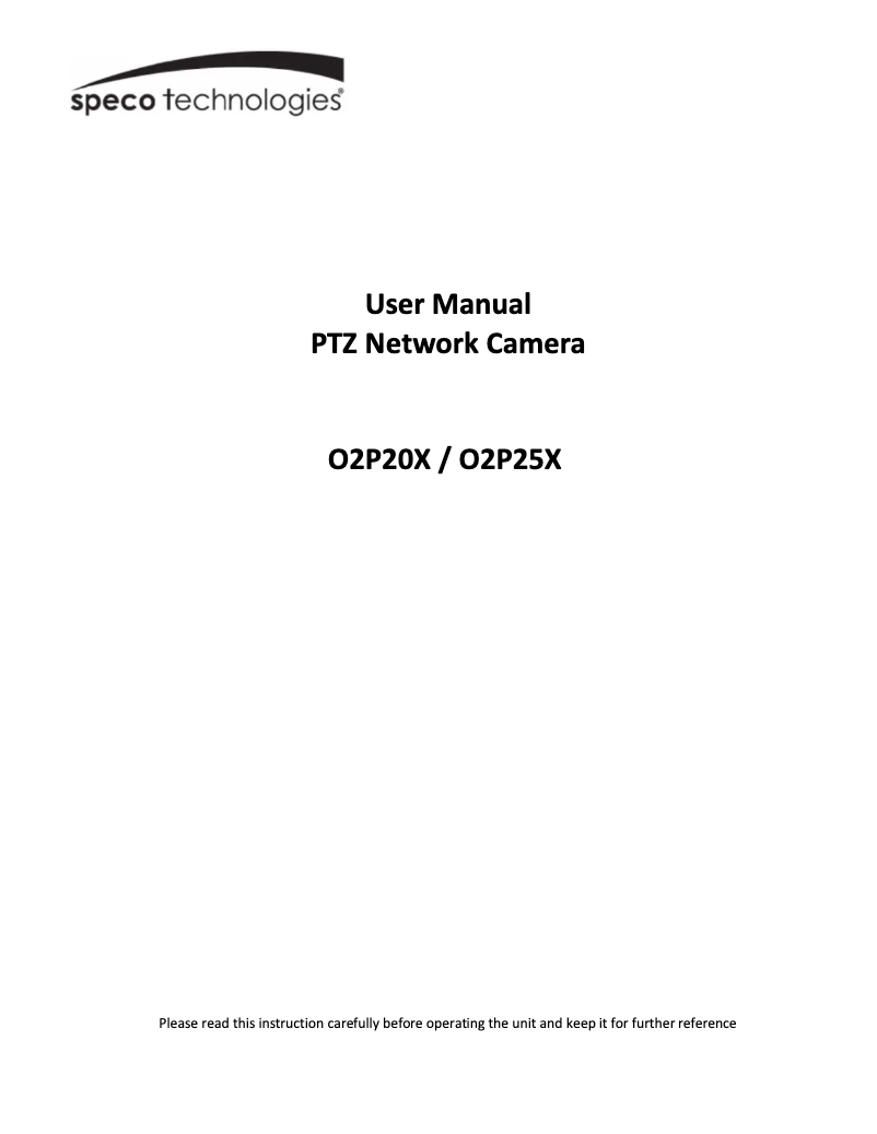 Page n°1 - Manuel utilisateur Speco Technologies O2P25X