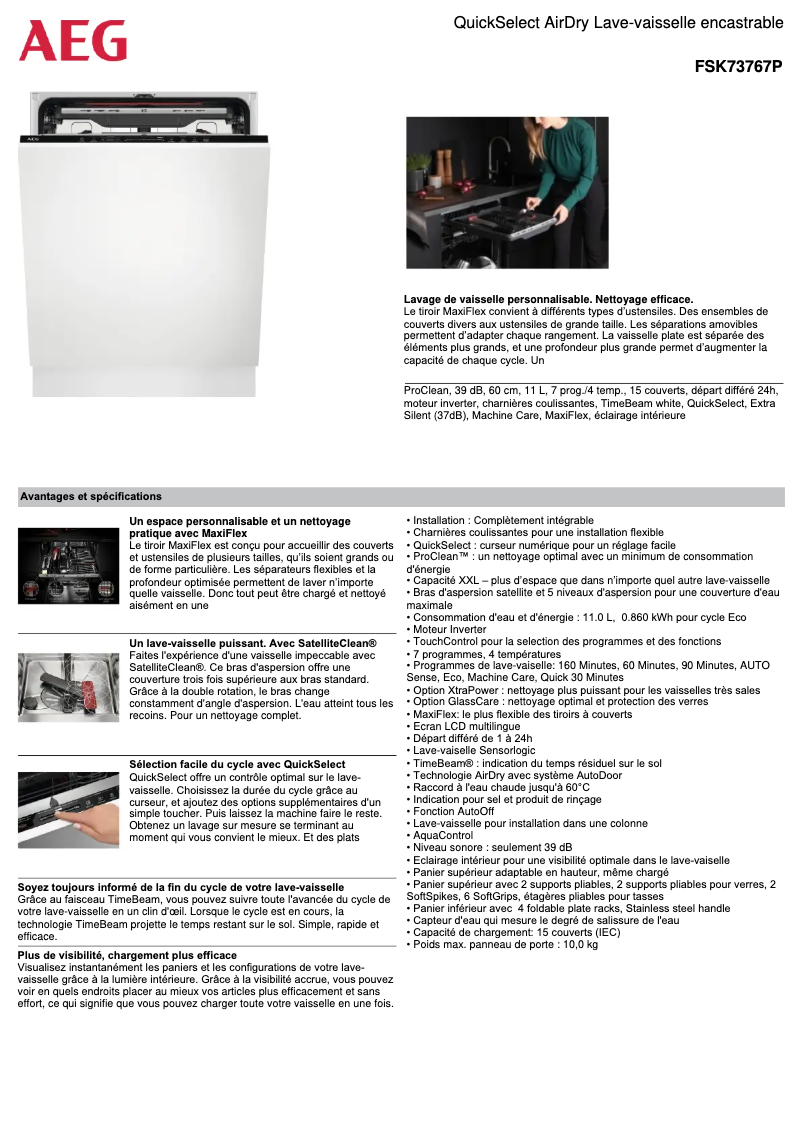 Page 1 de la notice Fiche technique AEG FSK73767P