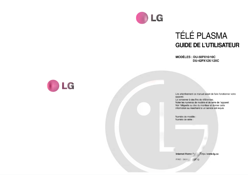 Page 1 de la notice Manuel utilisateur LG DU-50PX10